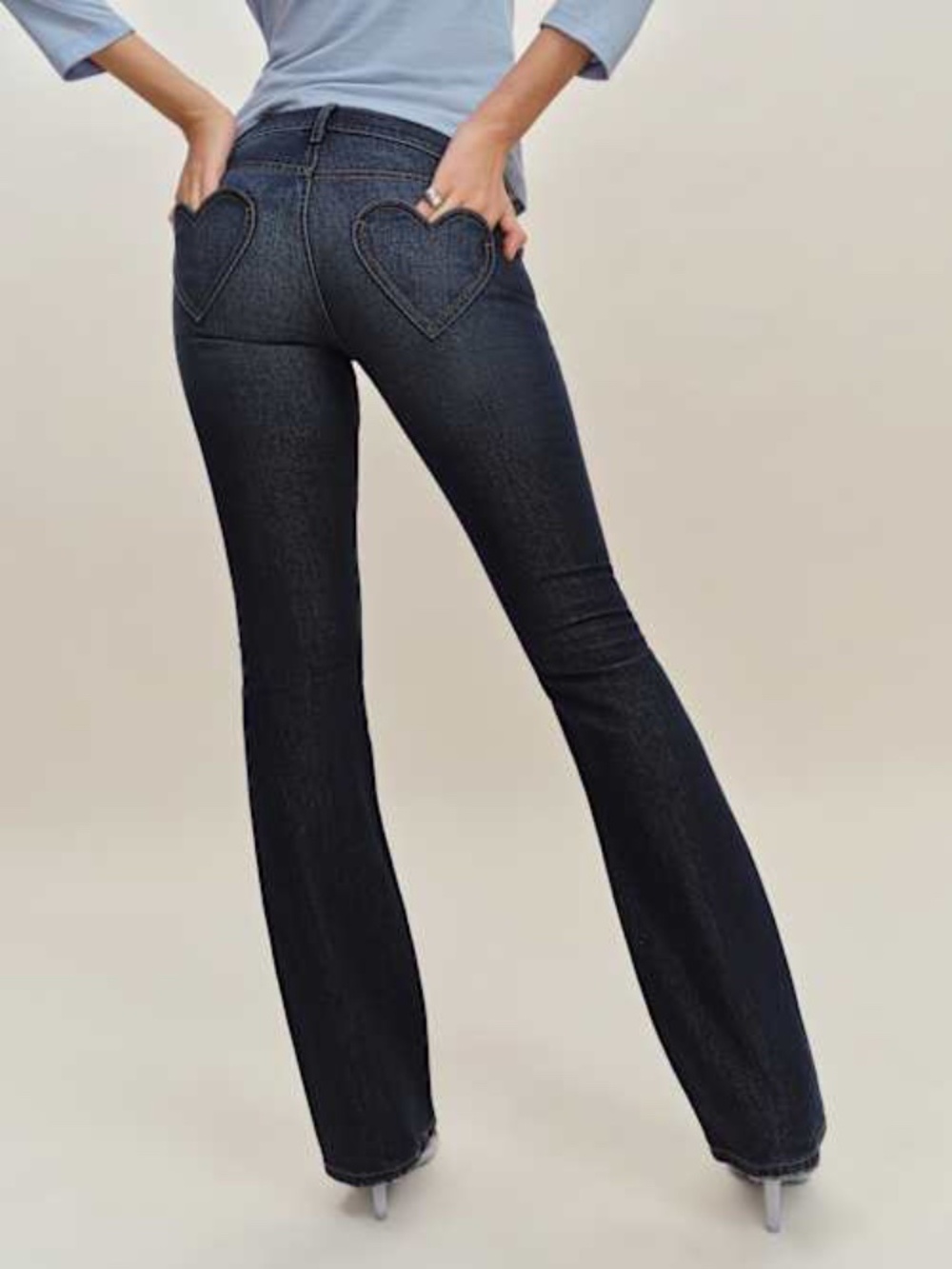 Reformation Dark Indigo Bootcut Jeans with Heart Back Pockets